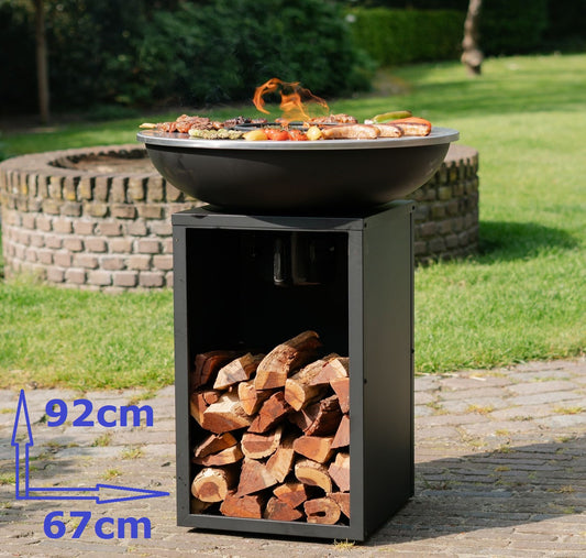 Brasero BBQ Plancha Grill Amigo - Con tapa y depósito de leña Ø67cm